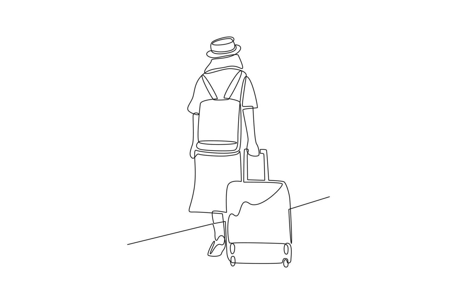 continu un ligne dessin en voyageant avec sac ou valise concept. griffonnage vecteur illustration.