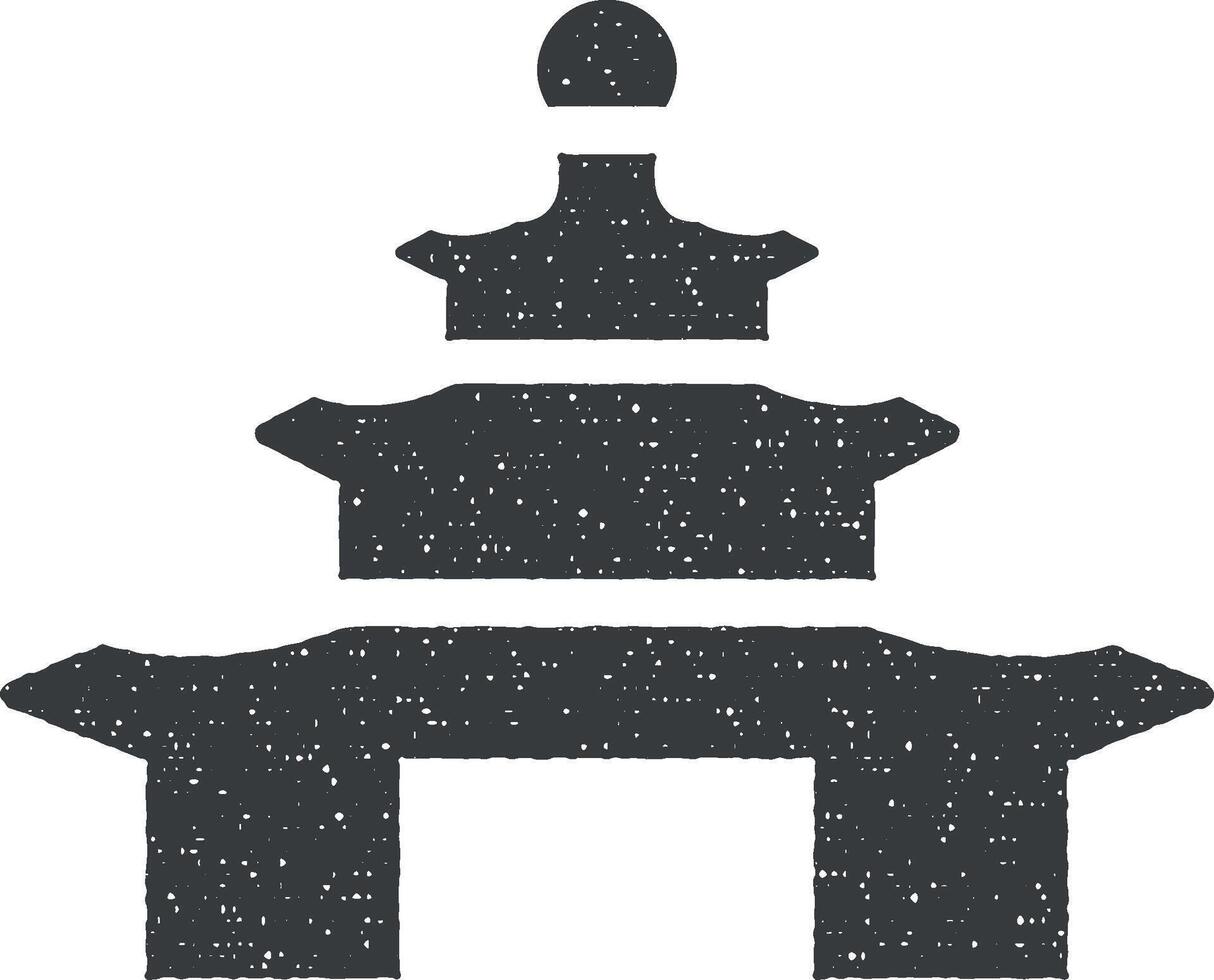 pagode icône vecteur illustration dans timbre style