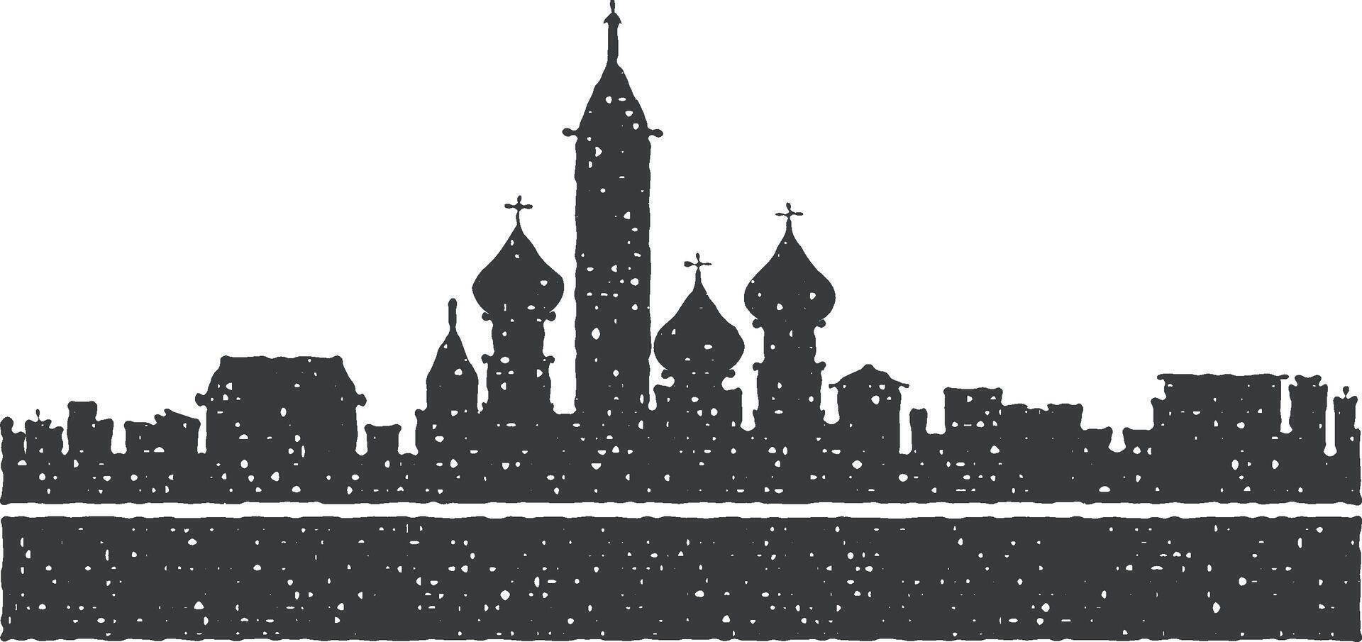 Moscou détaillé horizon icône vecteur illustration dans timbre style