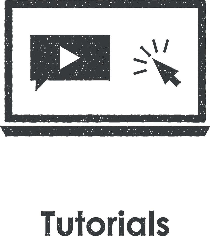 ordinateur portable, discours, Cliquez sur, tutoriels vecteur icône illustration avec timbre effet