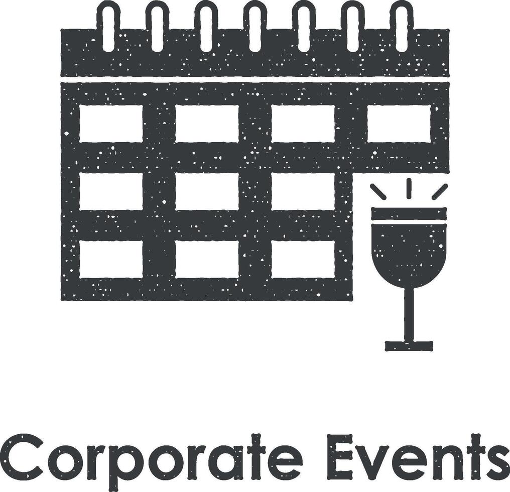 calendrier, verre de vin, entreprise événements vecteur icône illustration avec timbre effet