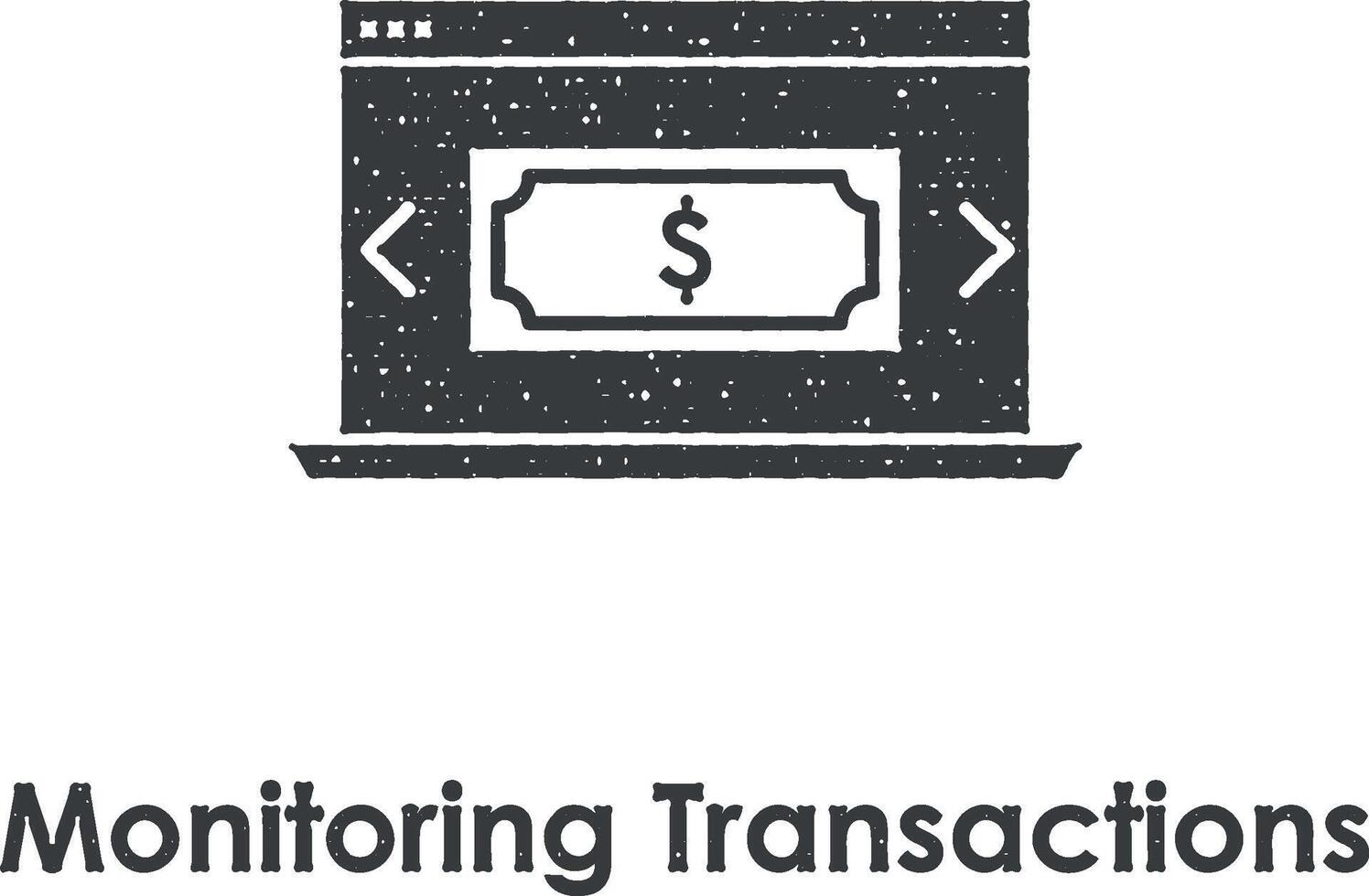 ordinateur portable, dollar, surveillance transactions vecteur icône illustration avec timbre effet