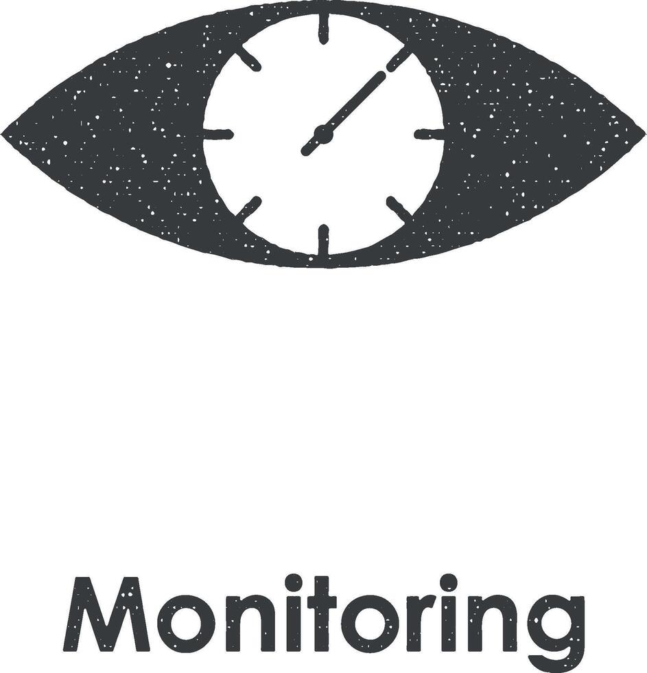 œil, horloge, surveillance vecteur icône illustration avec timbre effet