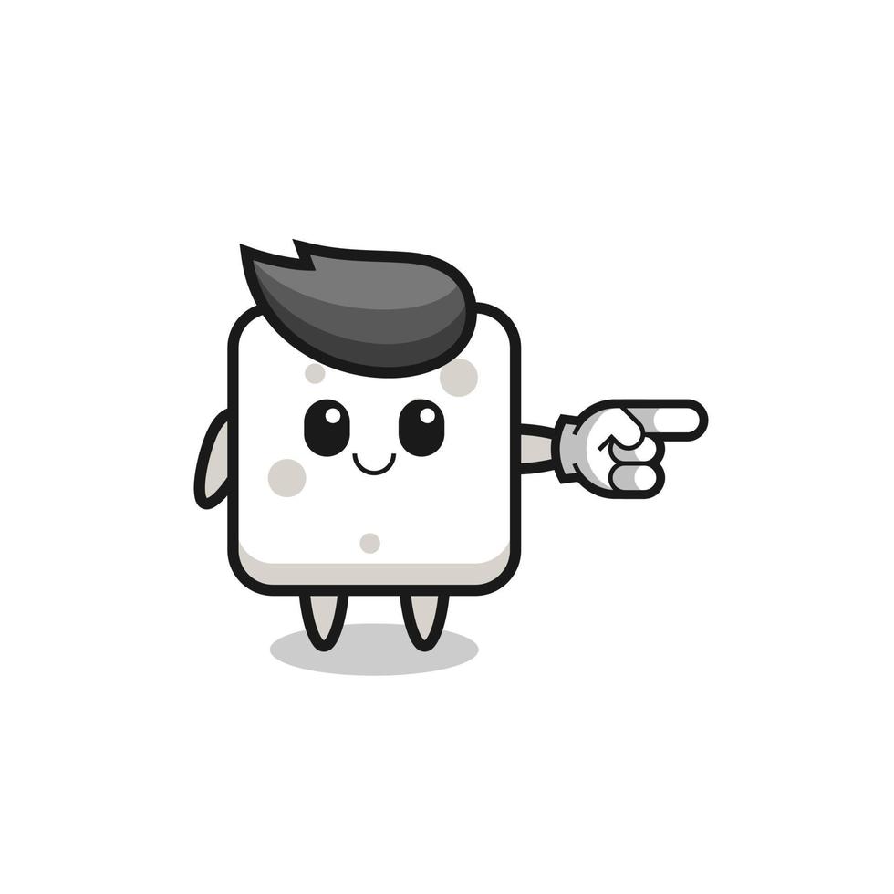 mascotte de cube de sucre avec le geste droit de pointage vecteur