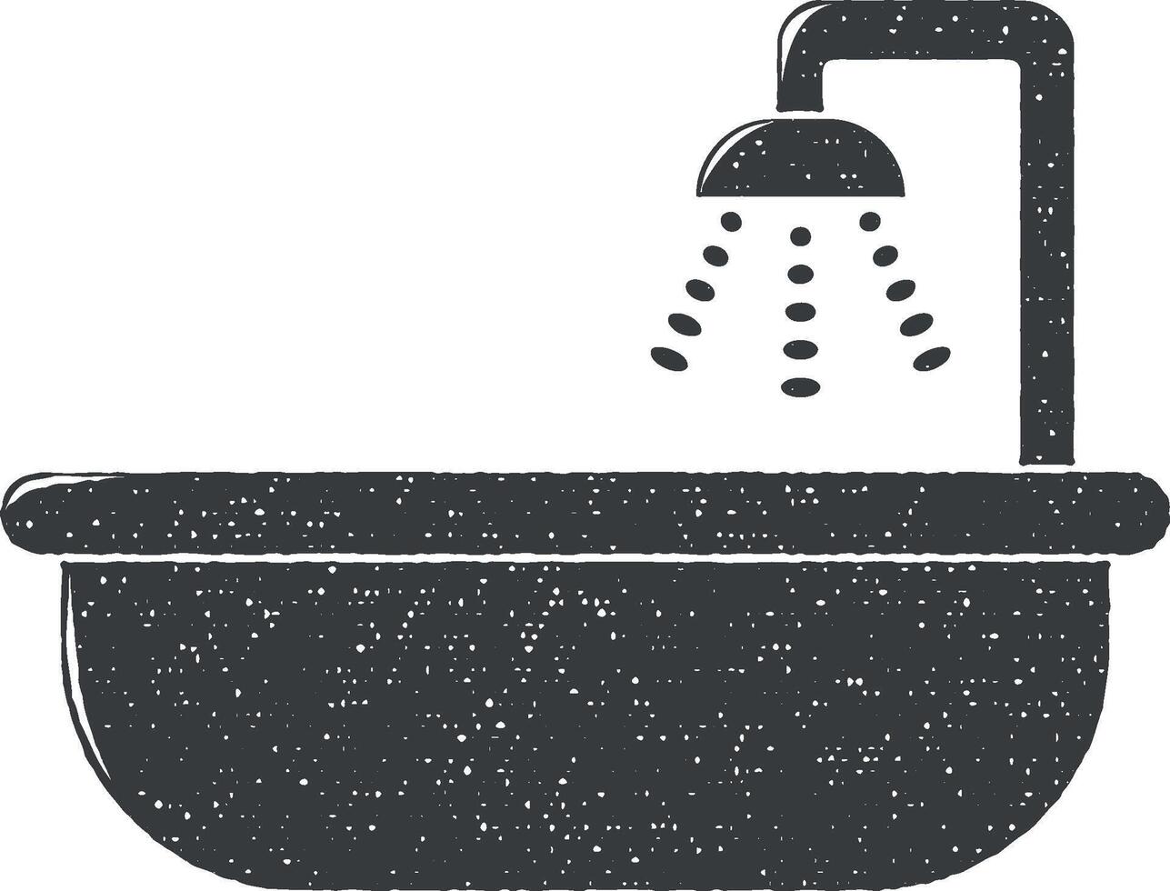une baignoire avec douche vecteur icône illustration avec timbre effet
