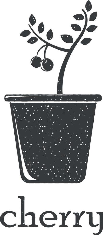Cerise arbre dans pot vecteur icône illustration avec timbre effet