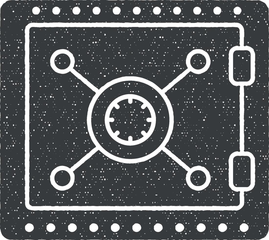 banque, dépôt, sûr, sécurité, coffre-fort glyphe vecteur icône illustration avec timbre effet