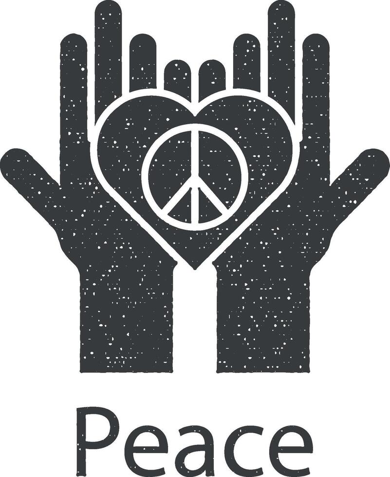 paix, cœur, mains vecteur icône illustration avec timbre effet