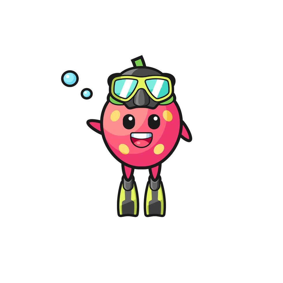 le personnage de dessin animé de plongeur aux fraises vecteur