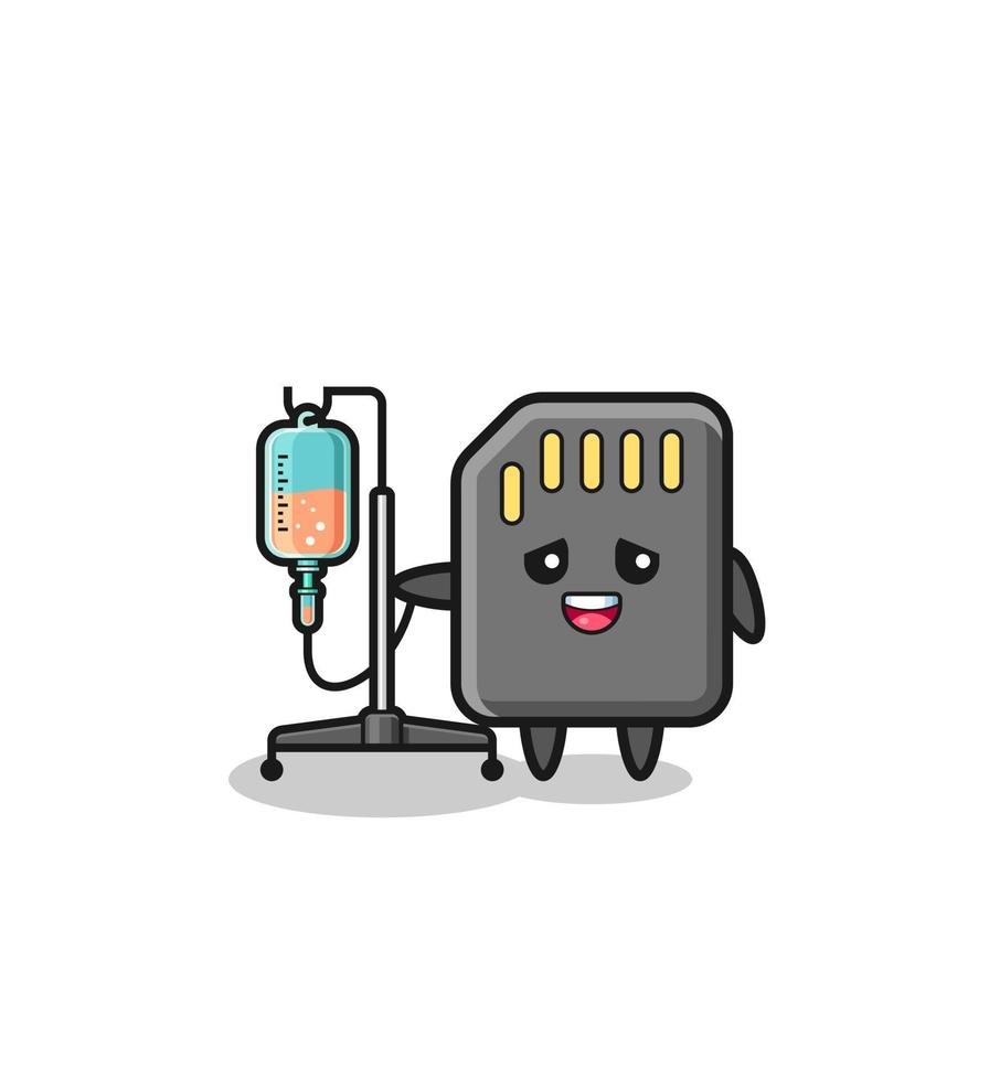 Adorable personnage de carte mémoire debout avec une perche à infusion vecteur