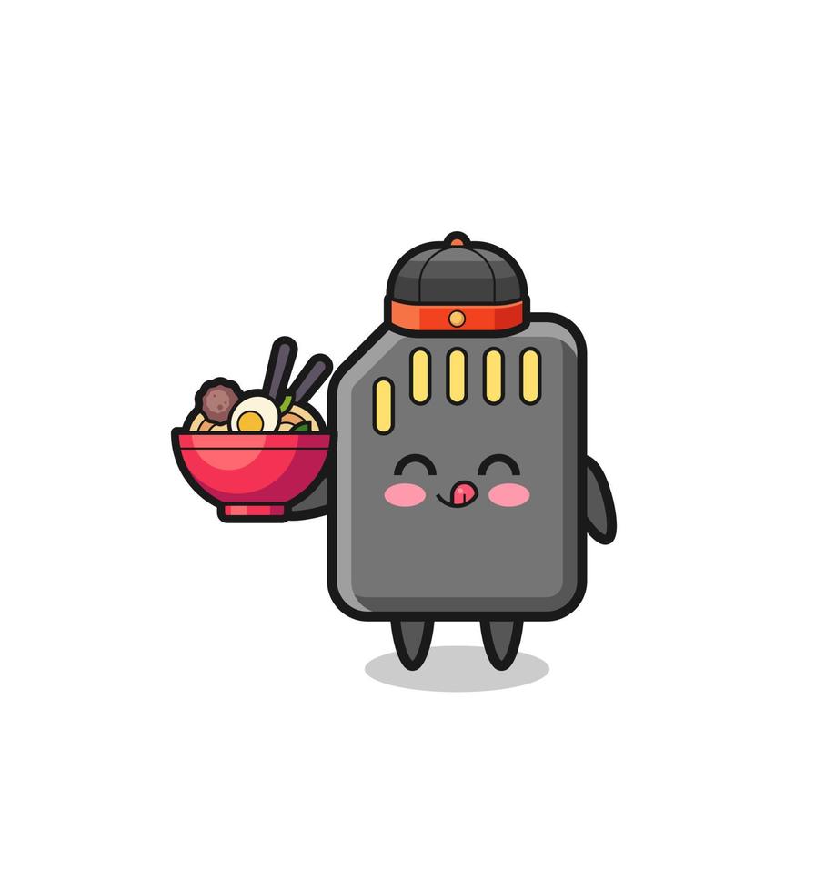 carte mémoire comme mascotte de chef chinois tenant un bol de nouilles vecteur