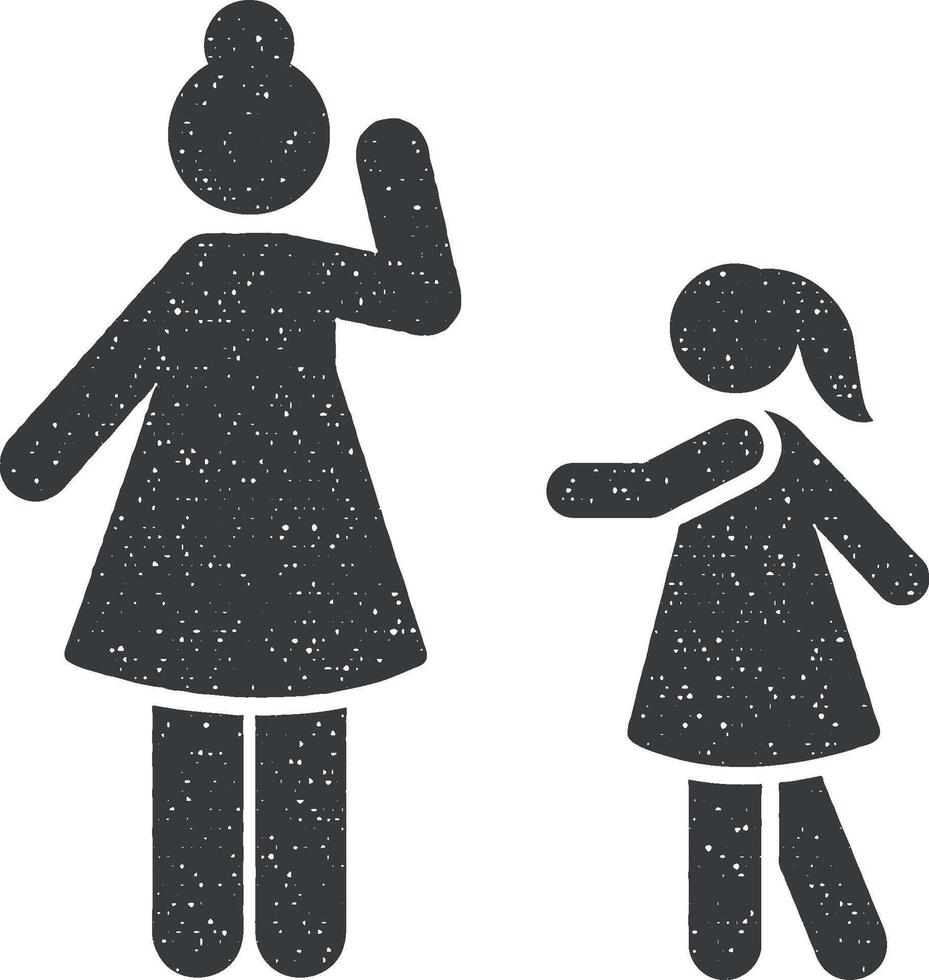 femme enfant mère pictogramme icône vecteur illustration dans timbre style