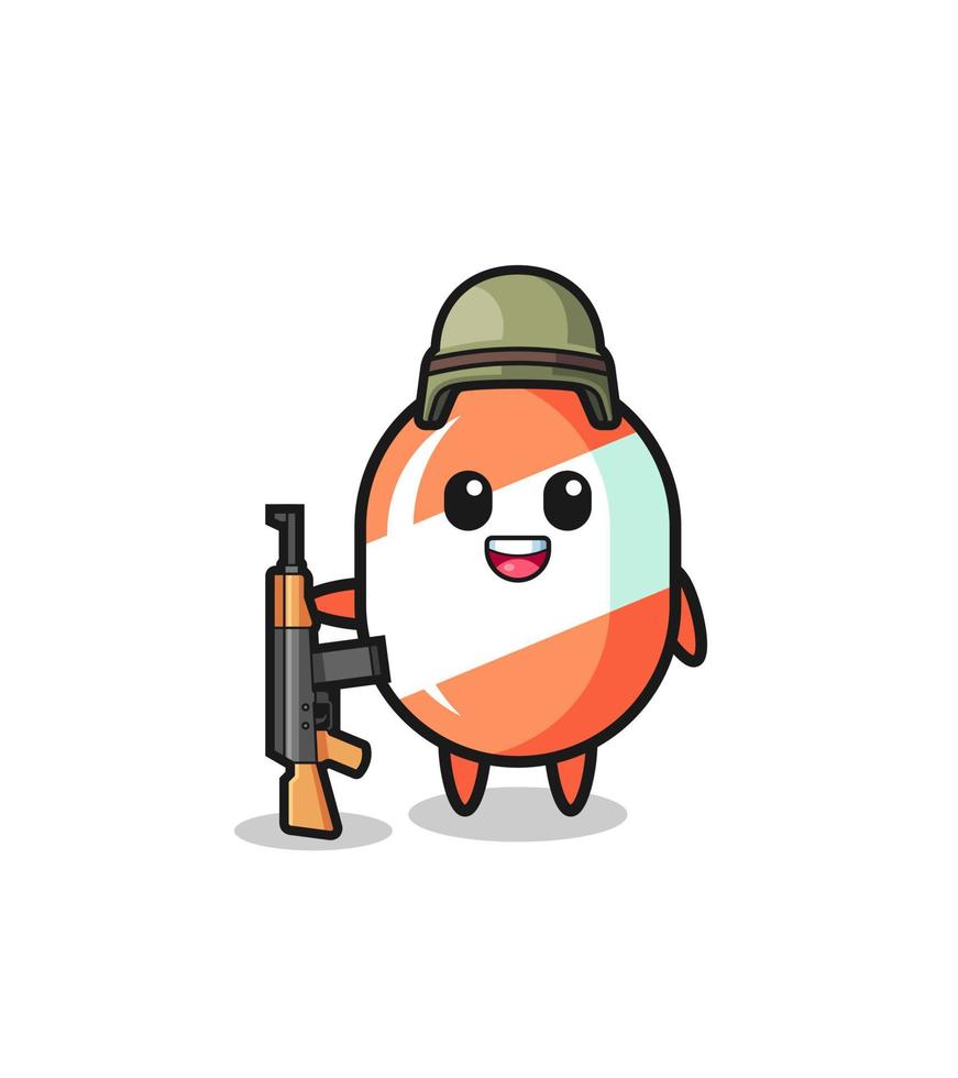 mascotte de bonbon mignonne en tant que soldat vecteur