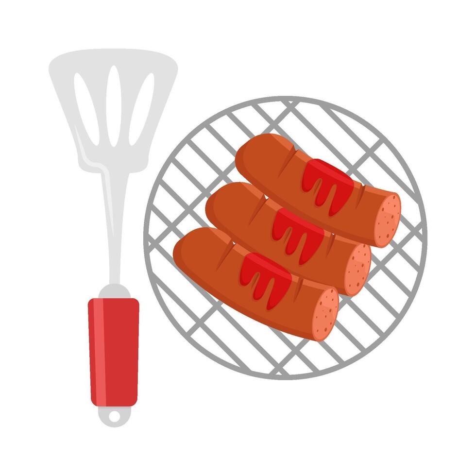 spatule avec saucisse sauce gril illustration vecteur