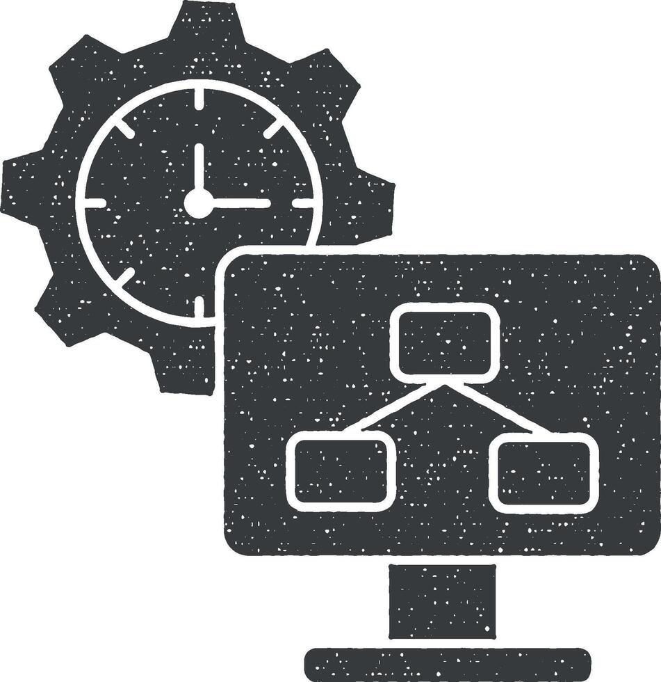 ordinateur travail équipement icône vecteur illustration dans timbre style