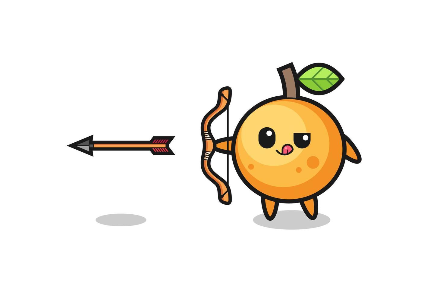 illustration du personnage de fruit orange faisant du tir à l'arc vecteur