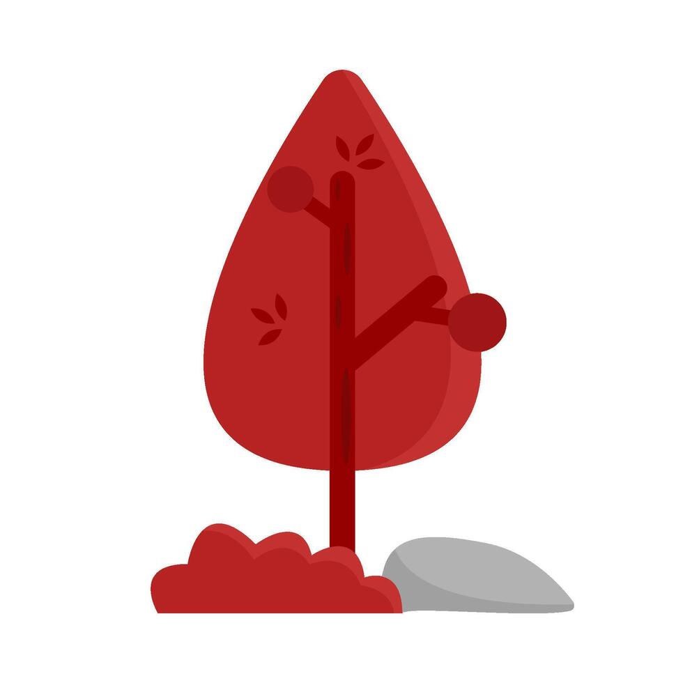 arbre rouge, pierre avec herbe rouge illustration vecteur