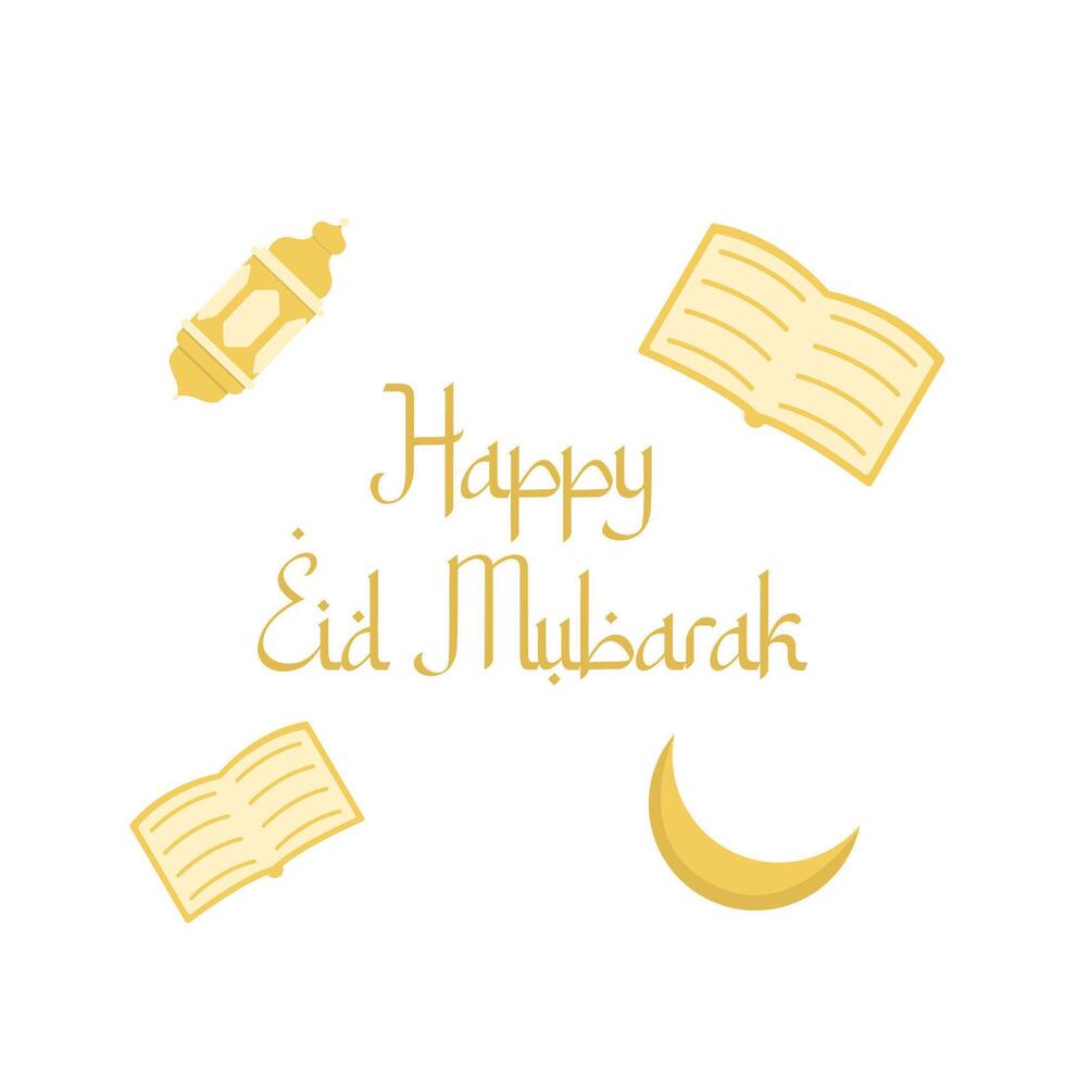 content eid mubarak salutations, lanterne, lune avec livre illustration vecteur