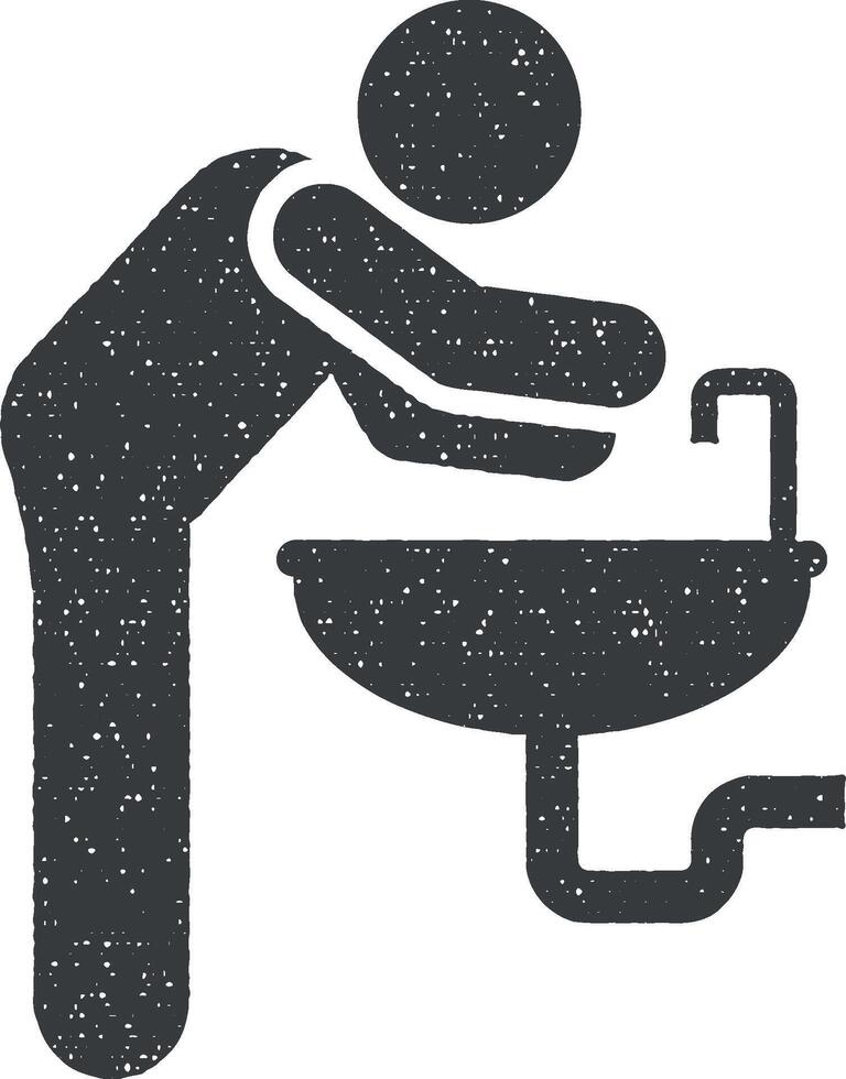 homme, la lessive, mains, hygiène icône vecteur illustration dans timbre style