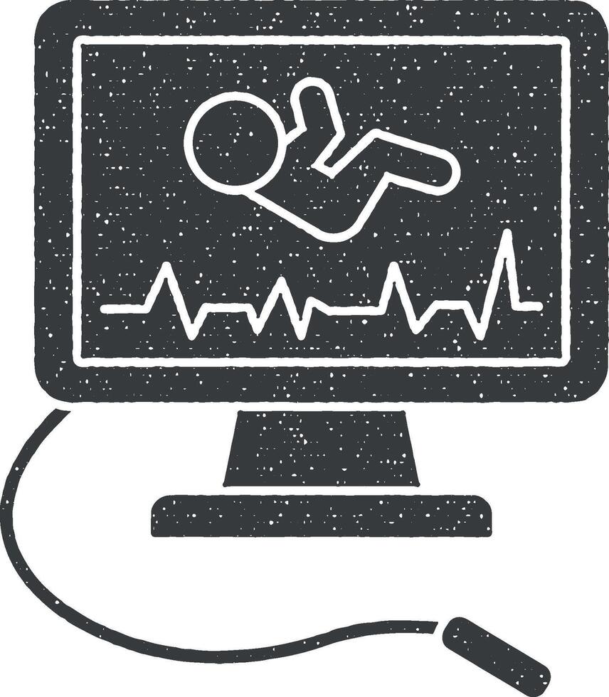 usm, bébé, moniteur icône vecteur illustration dans timbre style