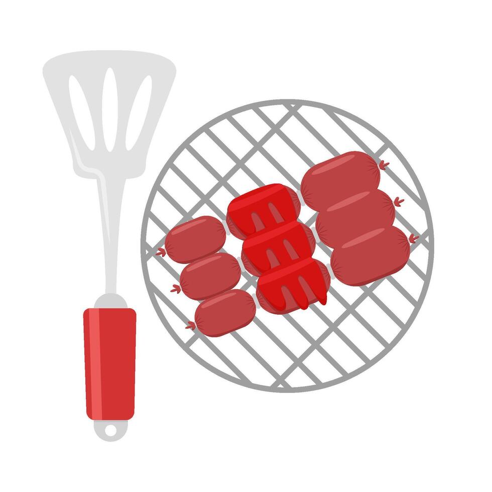 spatule avec saucisse sauce gril illustration vecteur