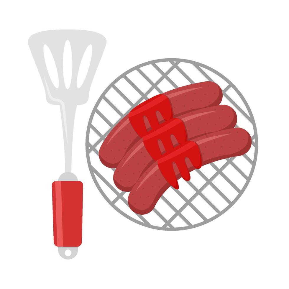 spatule avec saucisse sauce gril illustration vecteur