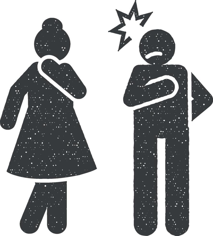 homme, douleur, femmes, en colère icône vecteur illustration dans timbre style