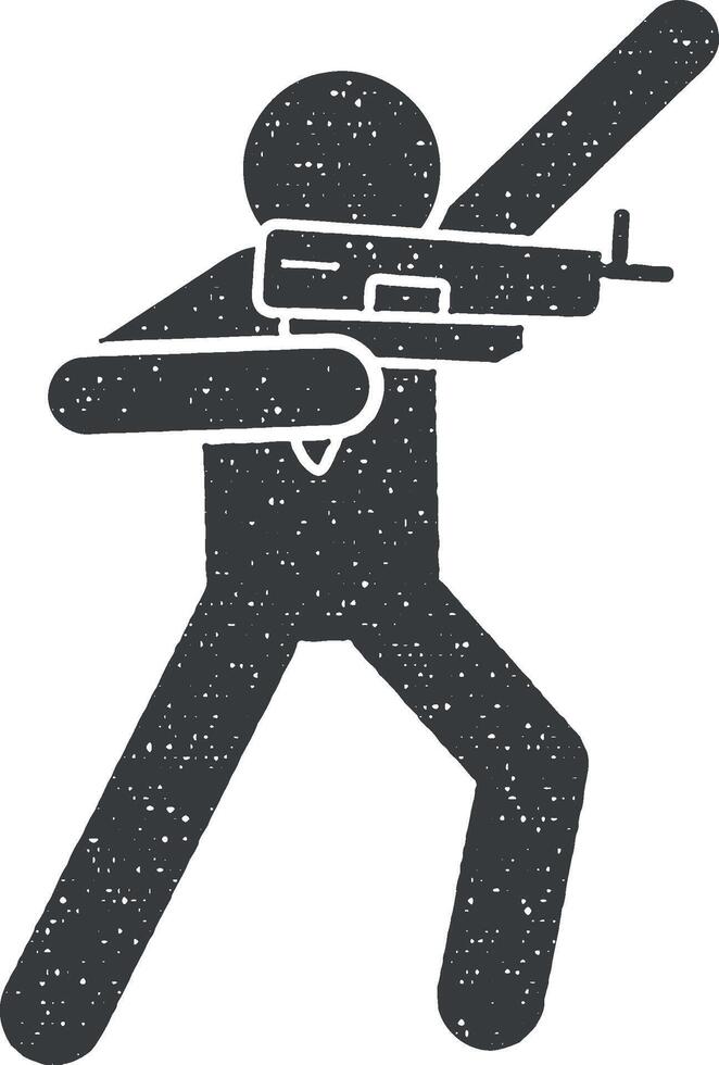 pistolet tirer homme icône vecteur illustration dans timbre style