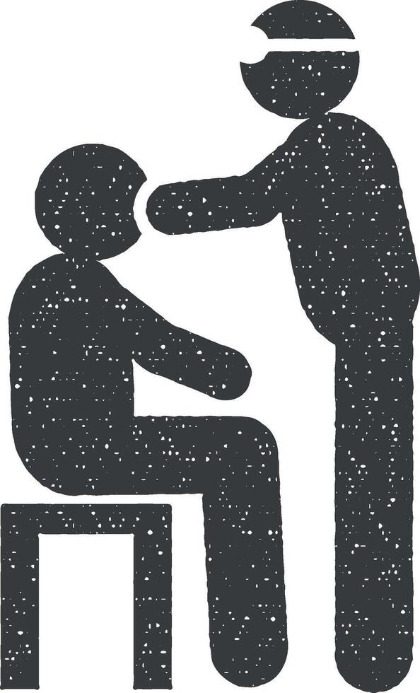 médecin, homme, douleur icône vecteur illustration dans timbre style