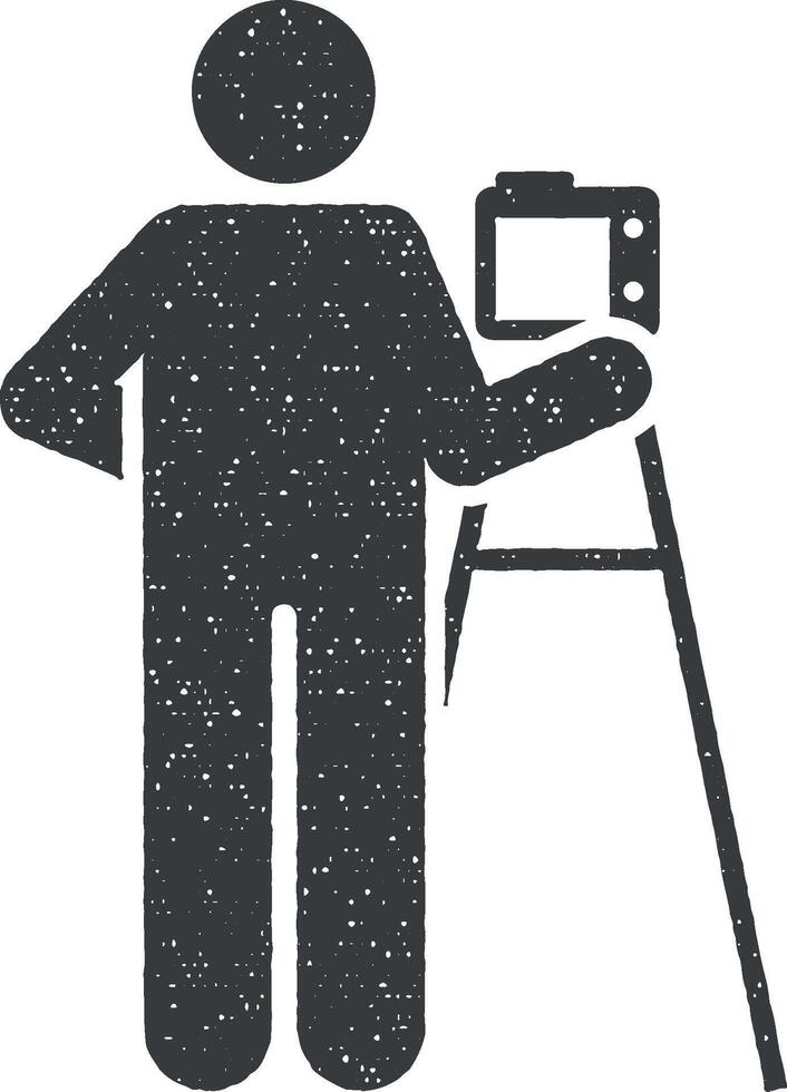 journaliste, Extérieur, profession, homme pictogramme icône vecteur illustration dans timbre style