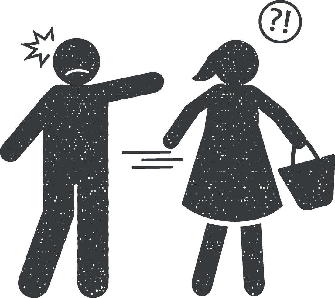 homme, fille, agressif icône vecteur illustration dans timbre style