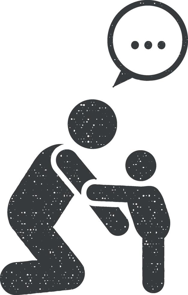 bébé, enfant, expliquer, parler icône vecteur illustration dans timbre style