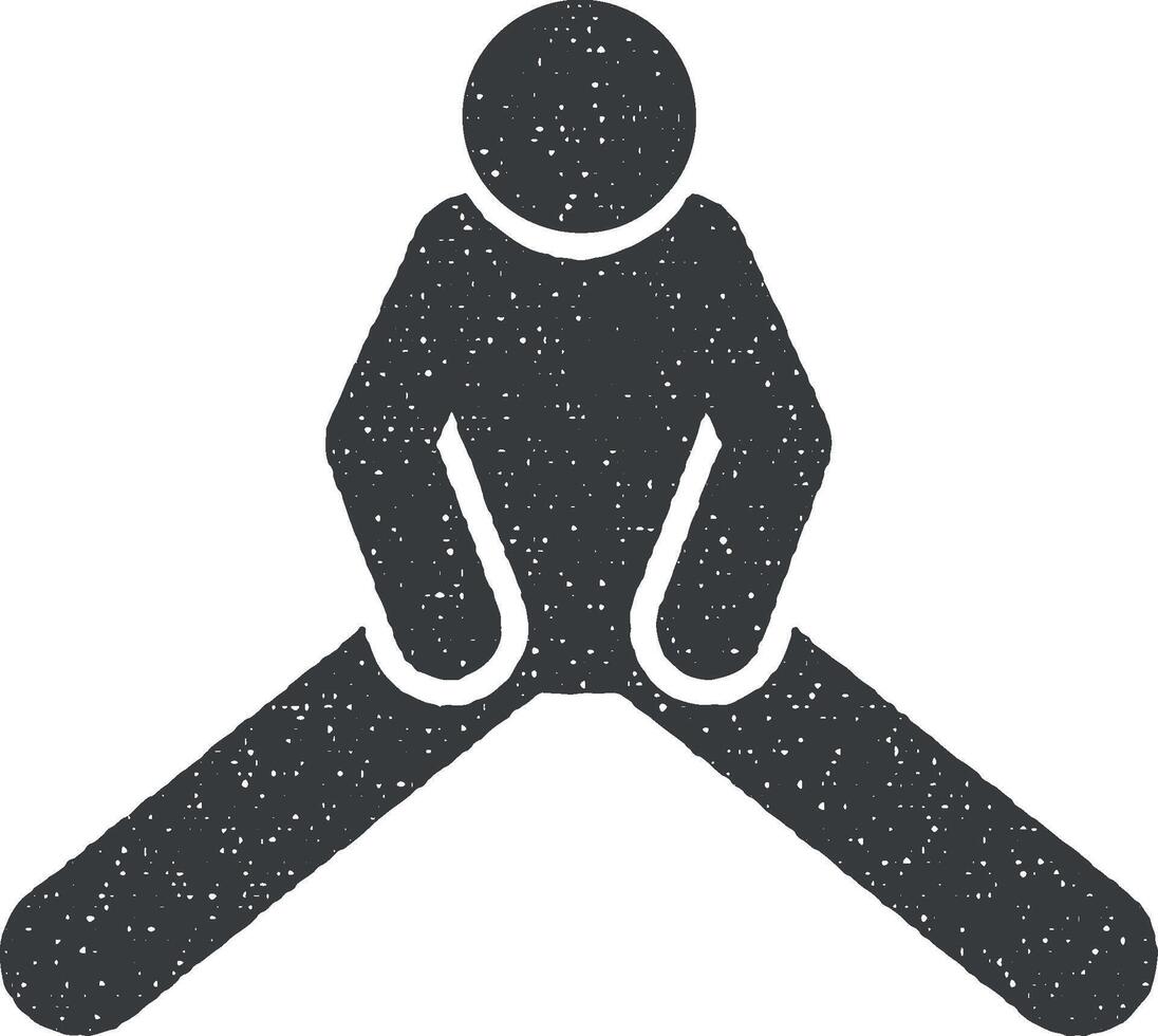 homme Gym exercice avec La Flèche pictogramme icône vecteur illustration dans timbre style