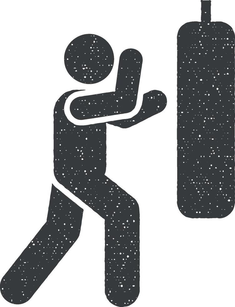 donner un coup boxe homme aptitude Gym avec La Flèche pictogramme icône vecteur illustration dans timbre style