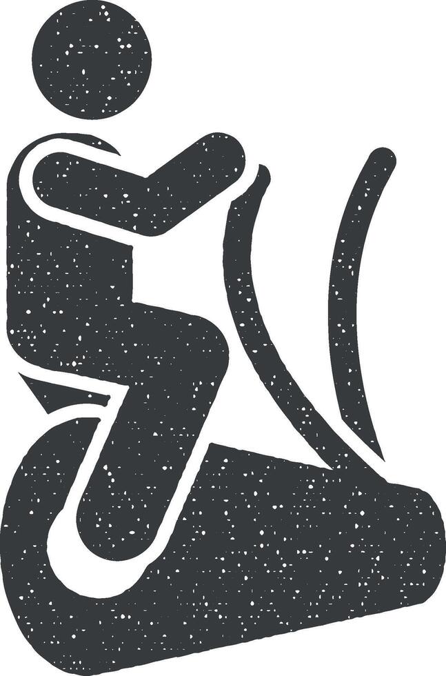 Gym des sports homme aptitude poids avec La Flèche pictogramme icône vecteur illustration dans timbre style