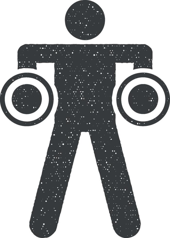 muscle aptitude des sports haltère Gym avec La Flèche pictogramme icône vecteur illustration dans timbre style