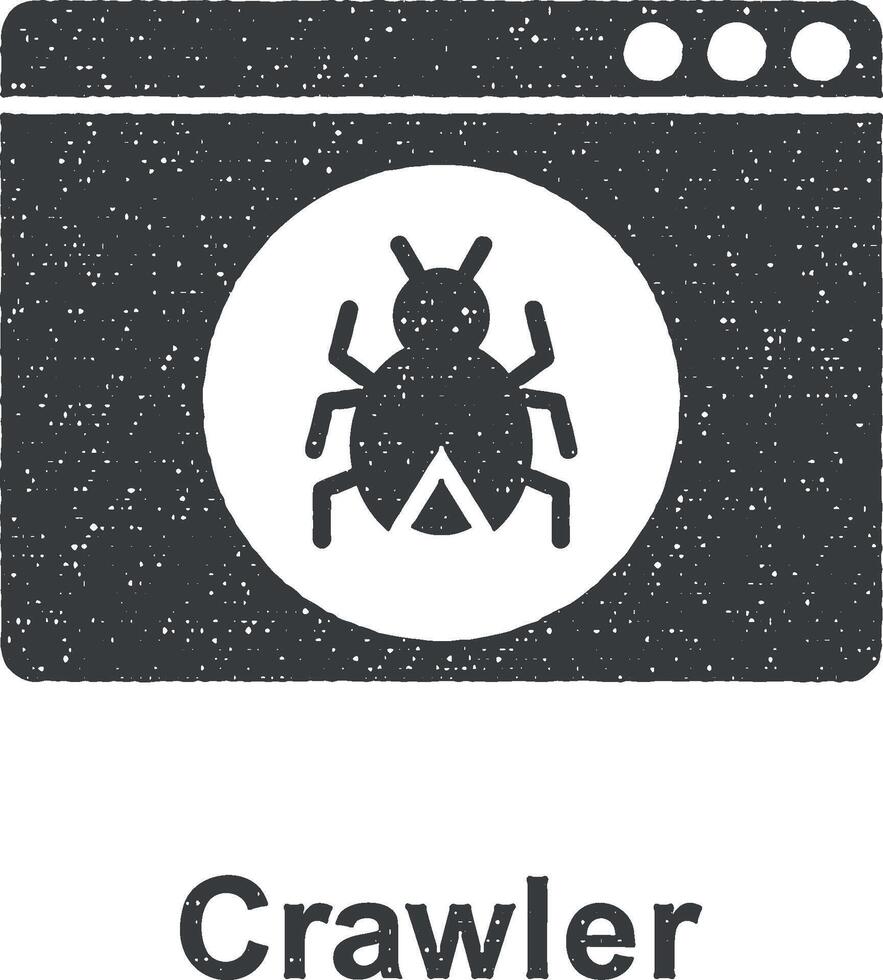 en ligne commercialisation, crawler vecteur icône illustration avec timbre effet