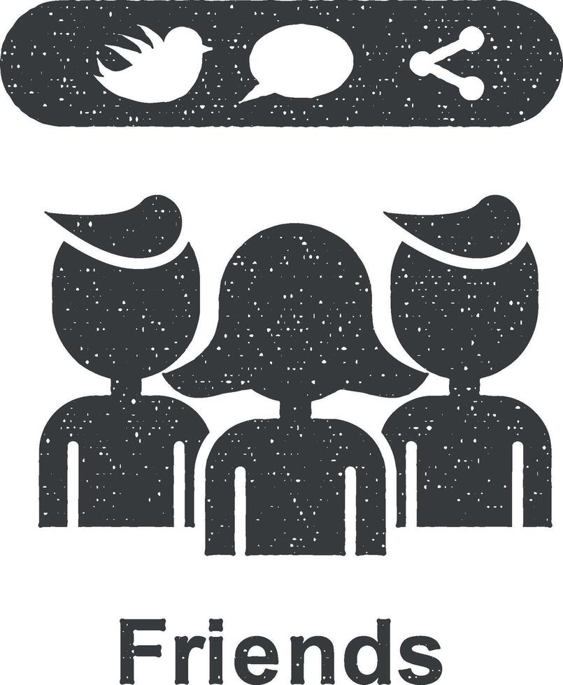 en ligne commercialisation, copains vecteur icône illustration avec timbre effet