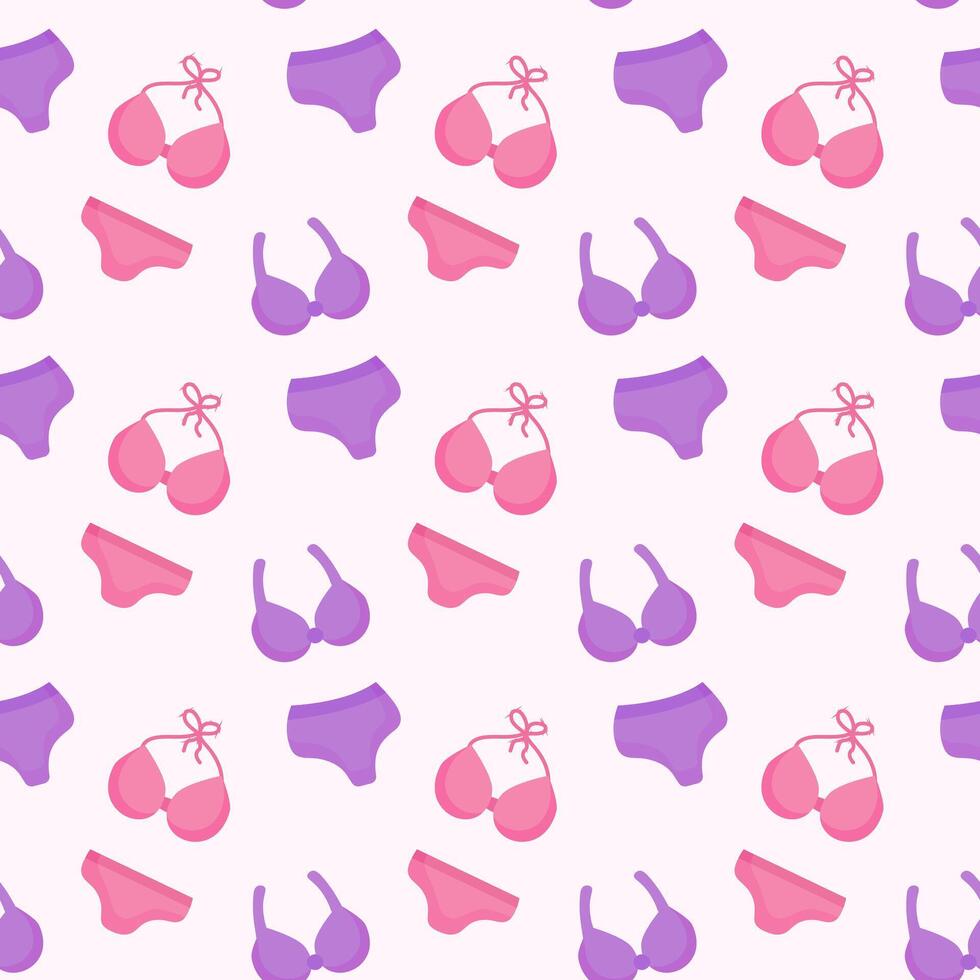 maillots de bain sans couture modèle. violet et rose bikini été Contexte. vecteur plat illustration.