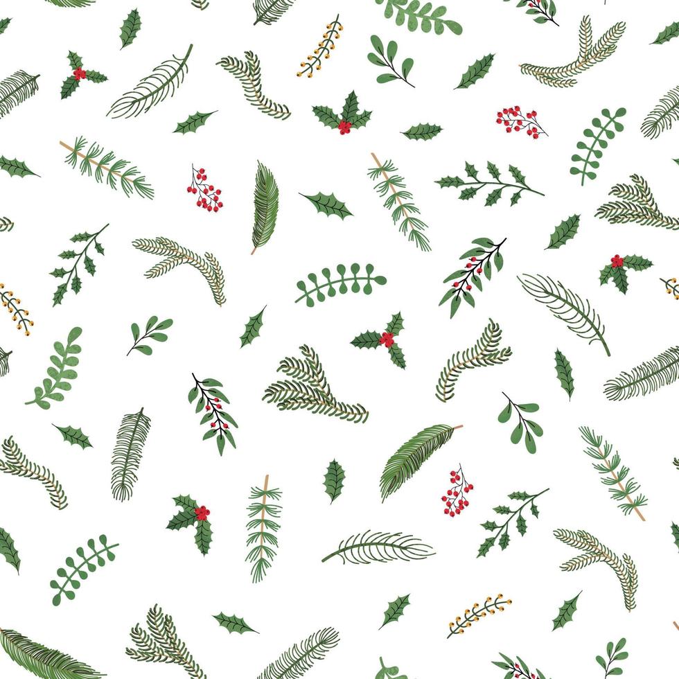 vecteur modèle sans couture moderne avec main colorée dessiner illustration de plantes de Noël. utilisez-le pour le papier peint, l'impression textile, les remplissages, la page Web, les textures de surface, le papier d'emballage, la conception de la présentation