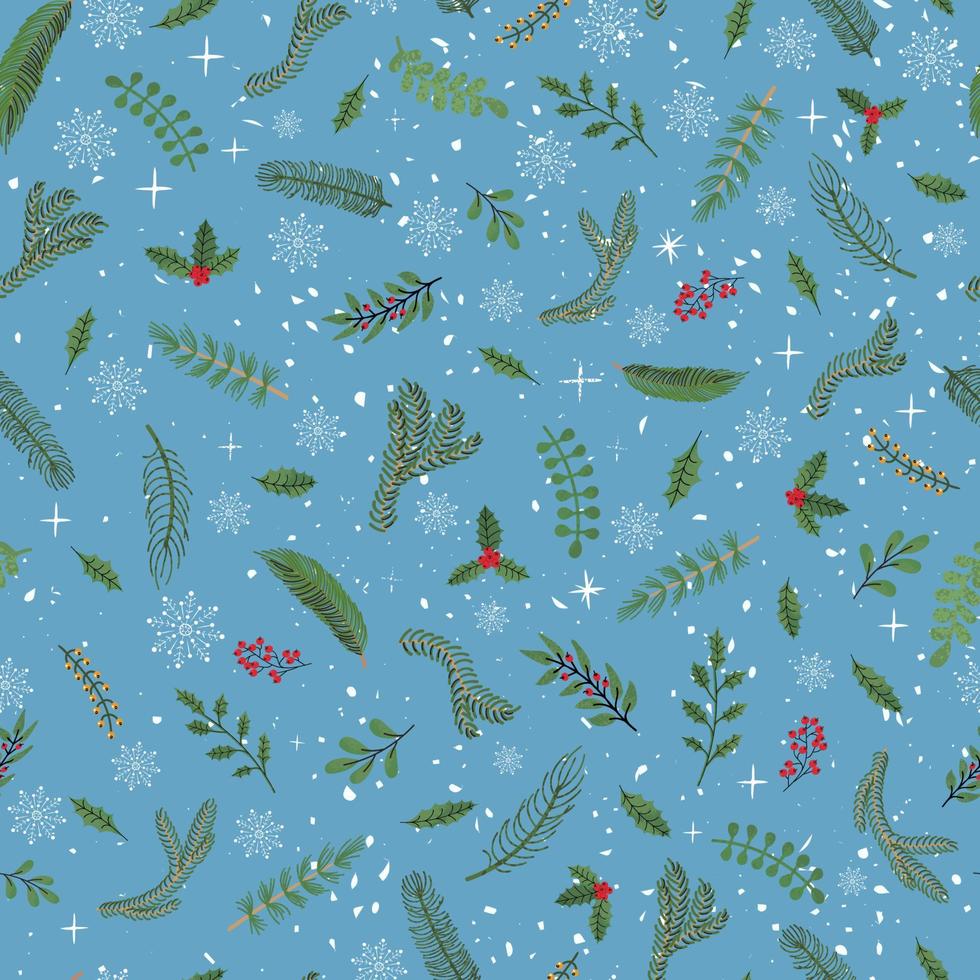 vecteur modèle sans couture moderne avec main colorée dessiner illustration de plantes de Noël. utilisez-le pour le papier peint, l'impression textile, les remplissages, la page Web, les textures de surface, le papier d'emballage, la conception de la présentation