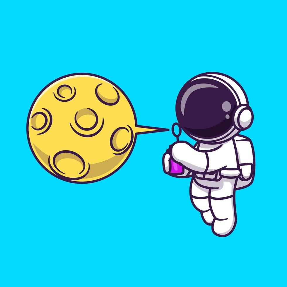 astronaute mignon soufflant lune bulle ballon dessin animé vecteur icône illustration. concept d'icône de technologie scientifique isolé vecteur premium. style de dessin animé plat