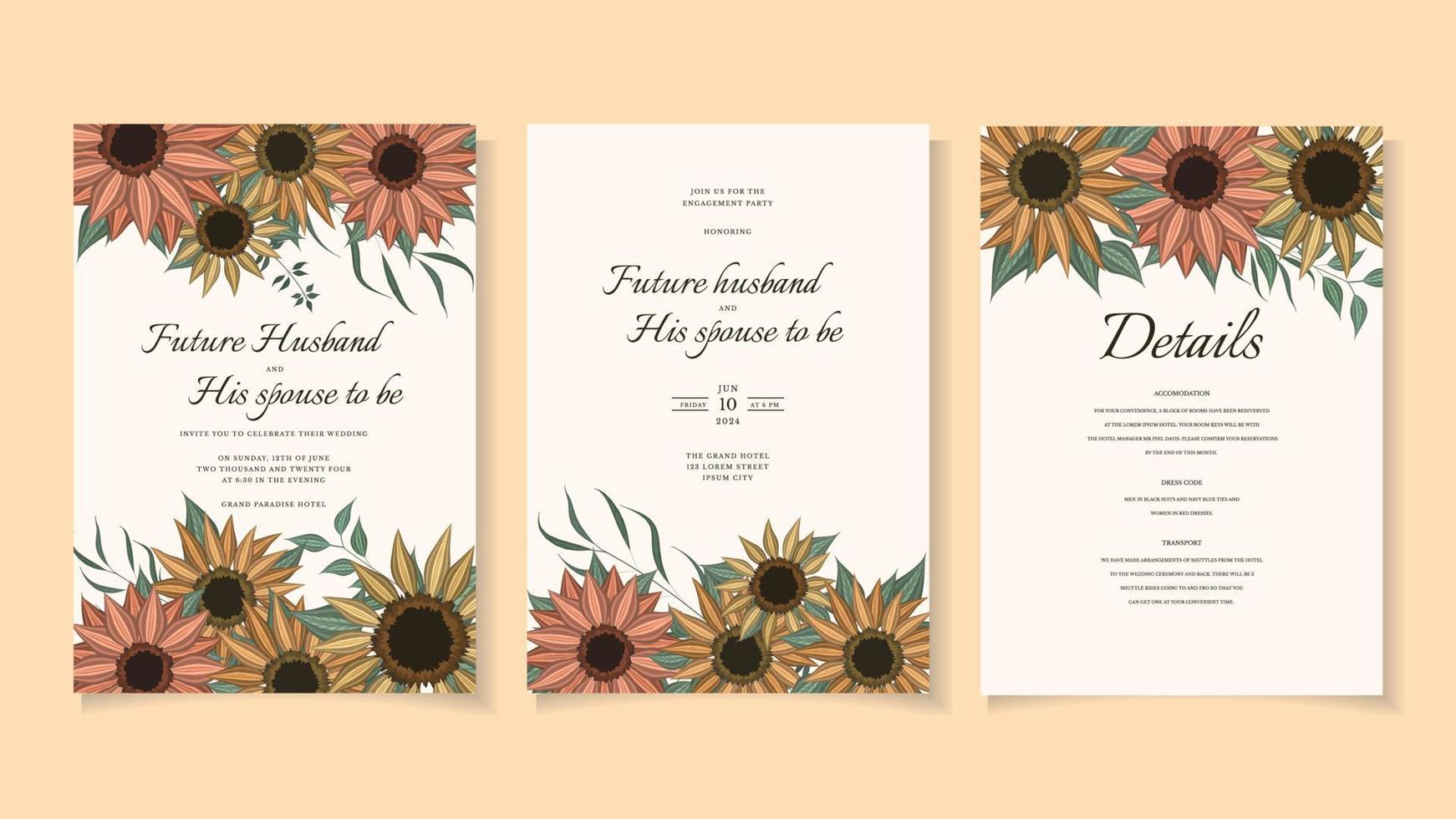 modèle d'invitation de noces de mariage de fleurs florales romantiques vecteur