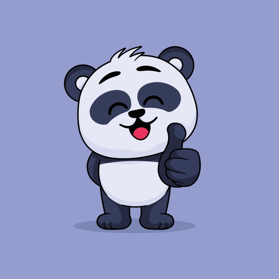 émoticône de mignonne Panda approuve avec pouce en haut vecteur dessin animé illustration