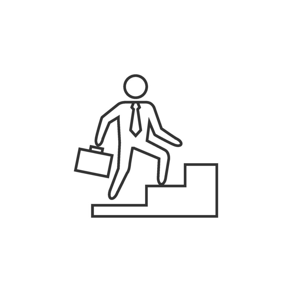 homme d'affaire escalier icône dans mince contour style vecteur