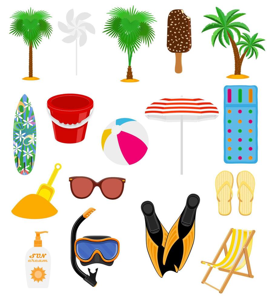 plage et mer été loisir objets Stock vecteur illustration isolé sur blanc Contexte