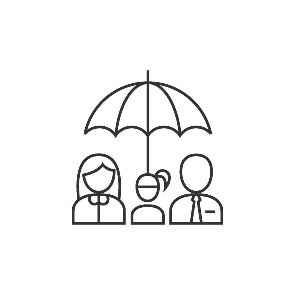 famille parapluie icône dans mince contour style vecteur
