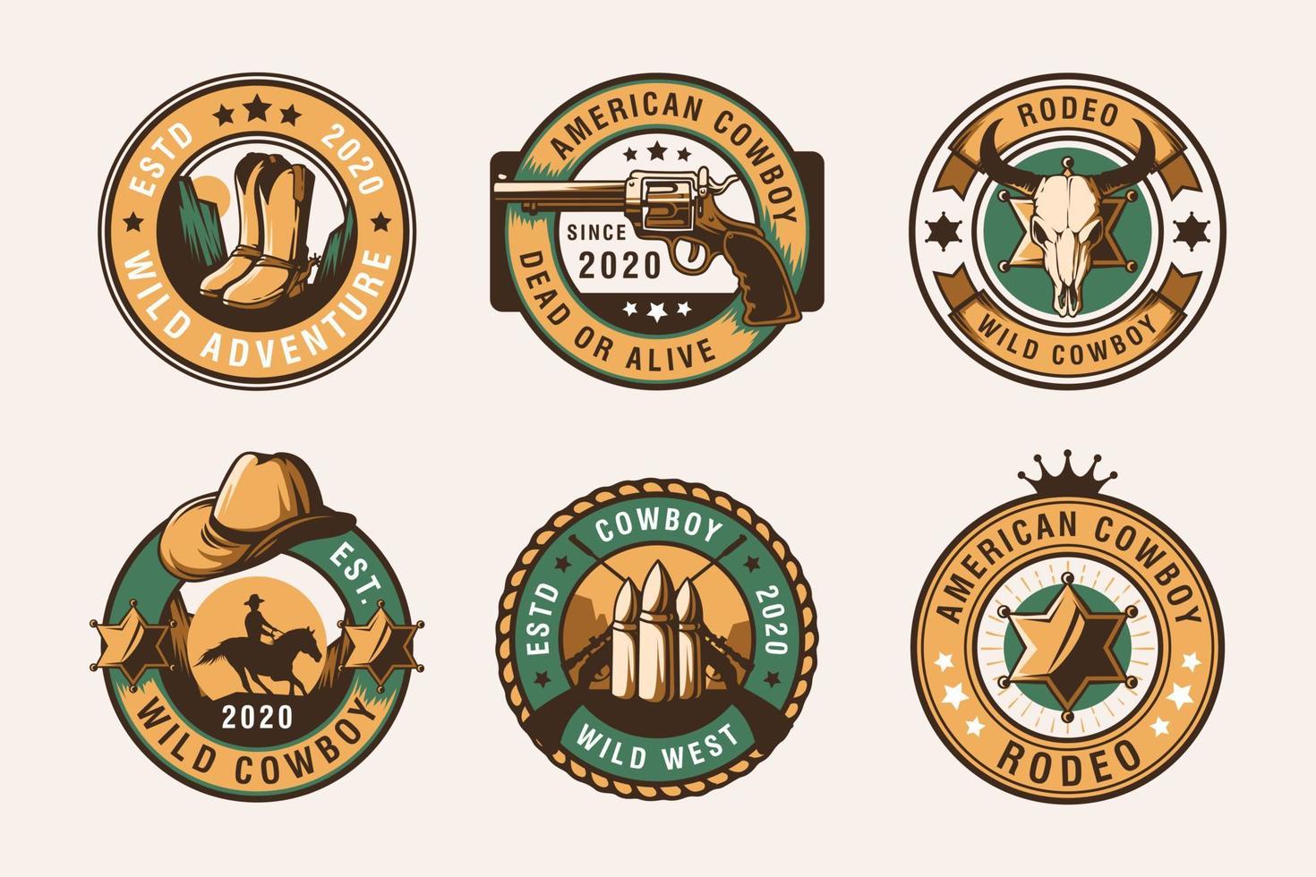 ensemble de rodéo de cow-boy vectoriel montre des emblèmes, des étiquettes, des badges et des logos vintage