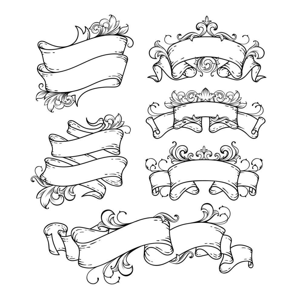 bannière dessinée à la main sertie de baroque floral vecteur