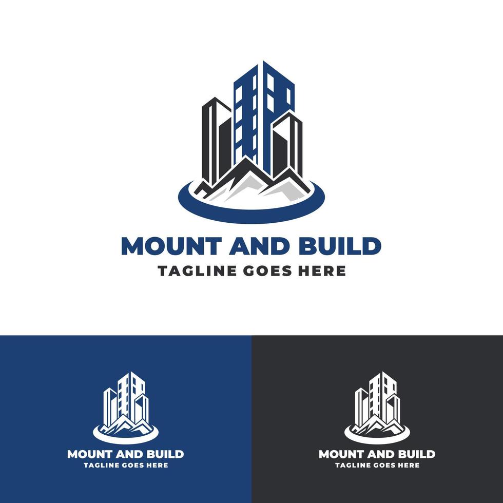 conception de logo de montagnes et de bâtiments logo de modèle de logo vectoriel immobilier